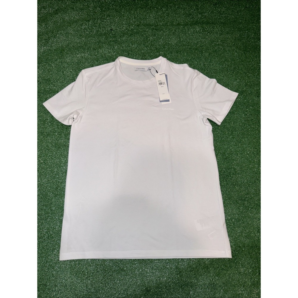 Calvin Klein Men's Short Sleeve White  Textured Pique Crew Neck Tee Small